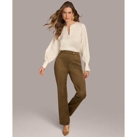 Donna Karan New York Women Straight-Leg Faux-Suede Pants Brown Size 16 MSRP $119 - Picture 2 of 5